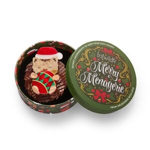 Erstwilder Festive Cat Brooch - Red and Green. Hannah the Hedgehog Brooch